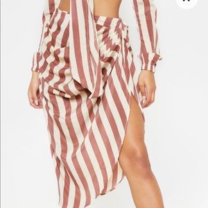 PrettyLittleThing Tan Stripe Side Midi Skirt SZ 2!